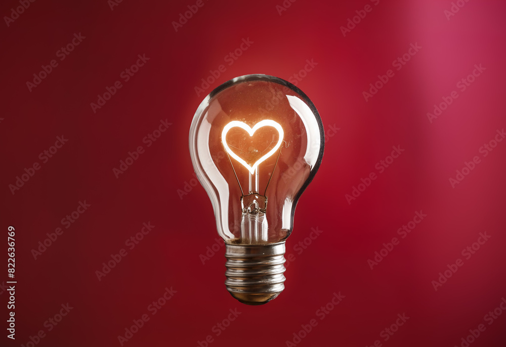 Light bulb with glowing heart shaped filament. Love and valentines day concept. Light bulb with glowing heart shaped filament. Love and valentines day concept.
