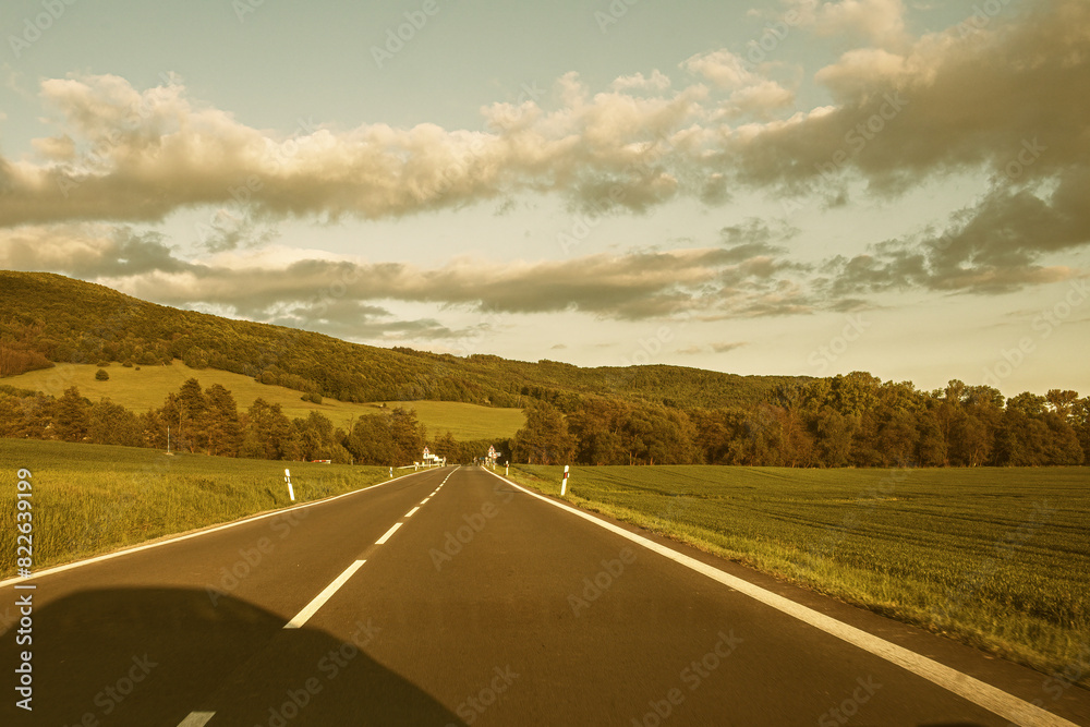 Fototapeta premium View of the highway in southern Slovakia.Early spring.