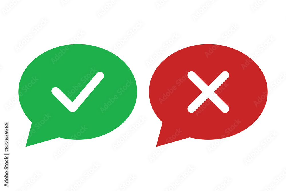 Set of of tick and cross in the bubble signs symbol. Vector Illustration. Set of of tick and cross in the bubble signs symbol. Vector Illustration.