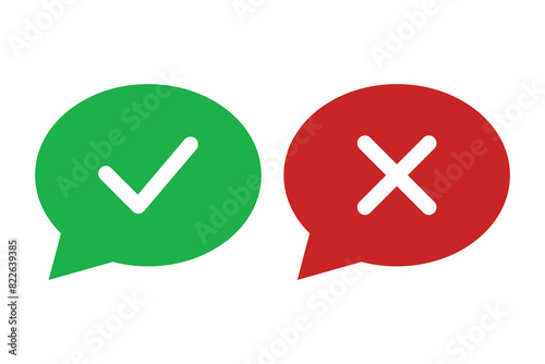 Set of of tick and cross in the bubble signs symbol. Vector Illustration.