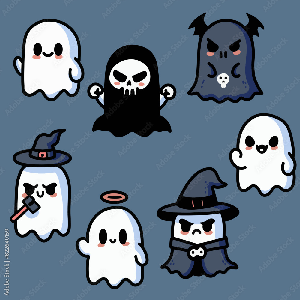 Vector illustration set of cute cartoon ghosts