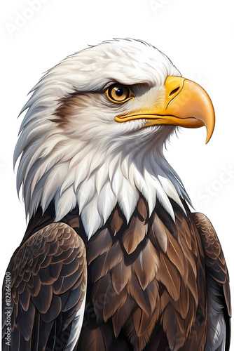 A beautiful drawing and illustration of a fluffy and cute bald eagle. 