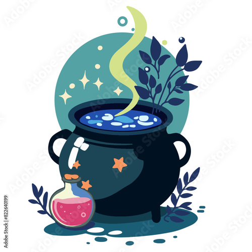 Vector illustration witch pot with potion