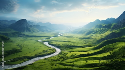 A long river runs through a lush green valley © GenBy