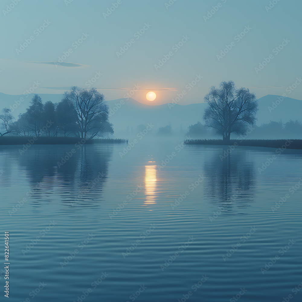 Tranquil Lake Sunset with Adventurous Exploration Tranquil Lake Sunset with Adventurous Exploration