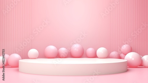 Elegant Pink Podium with Spherical Shapes in a Pastel Gradient Background © Miva