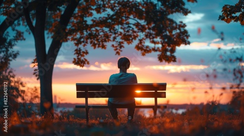 A person sitting on a park bench watching the sunset and admiring the colors without trying to capture it on their phone.