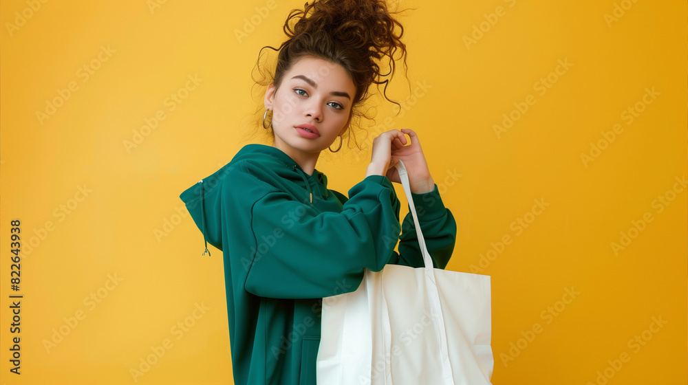 Woman in Green Outfit Holding Shopping Bags Woman in Green Outfit Holding Shopping Bags