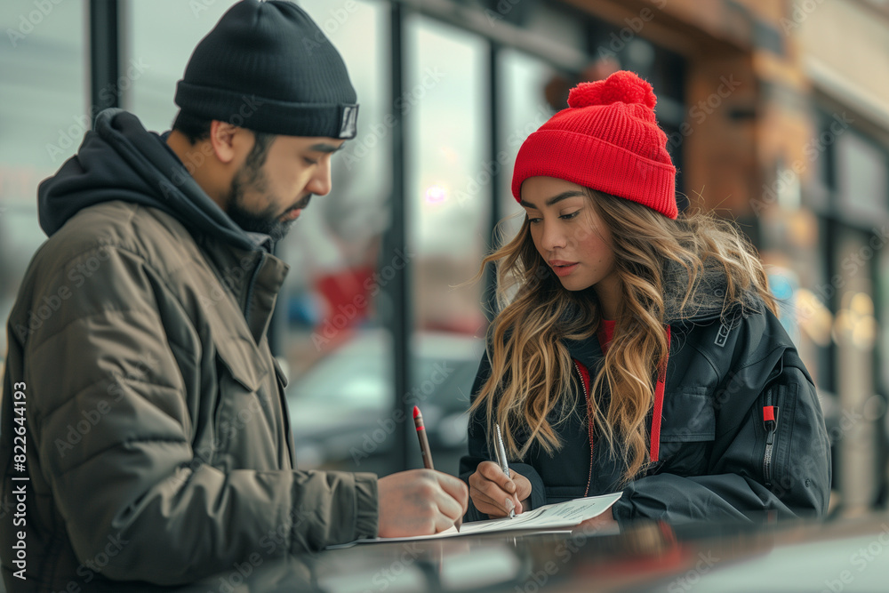 Man and Woman Writing on Paper Man and Woman Writing on Paper