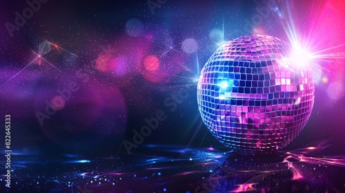 Vivid disco ball with shining streaks of light against a dark  party-ready backdrop.