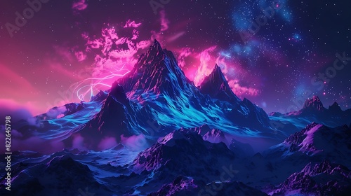 Abstract vintage mountain landscape with neon lights