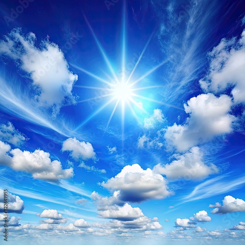 Blue Sky With Clouds and Bright Sun. Generative AI