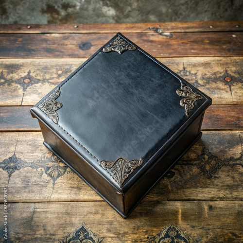 Black Box on Wooden Table. Generative AI