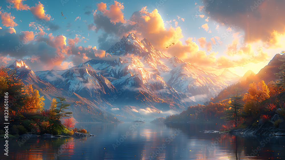 Obraz premium Sunrise Mountain Adventure: Empty Canvas for Nature Exploration