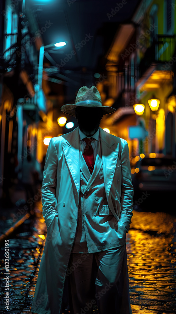 Obraz premium Ze Pilintra, Umbanda Entity walking on the street at night