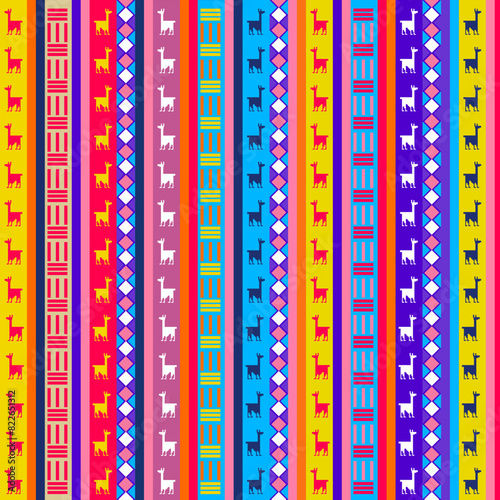 Colorful Andean Textile Pattern with Llamas – Traditional Ethnic Seamless Design.
