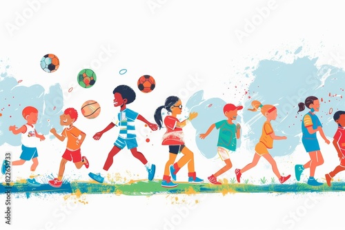 kids playing football flat illustration 