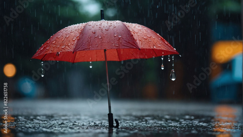 Umbrella in Rain, Water Droplets Splash Background