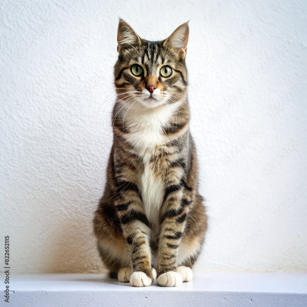 Cat Sitting on Top of a White Shelf. Generative AI Cat Sitting on Top of a White Shelf. Generative AI