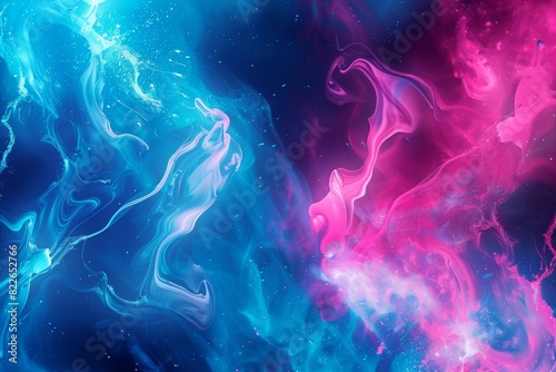 : A vibrant abstract background with electric blue and neon pink liquid paints swirling together, creating a bold and dynamic effect that feels energetic and modern.