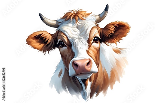 A Beautiful drawing and illustration of a beautiful and cute fluffy Cow