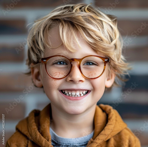 photo of a dorky kid with glasses  photo