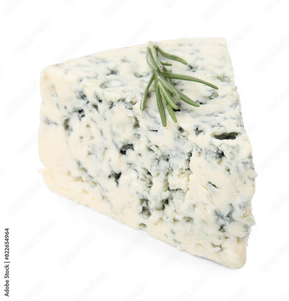 Tasty blue cheese with rosemary isolated on white Tasty blue cheese with rosemary isolated on white