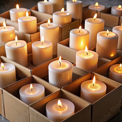 Box Filled With White Candles. Generative AI