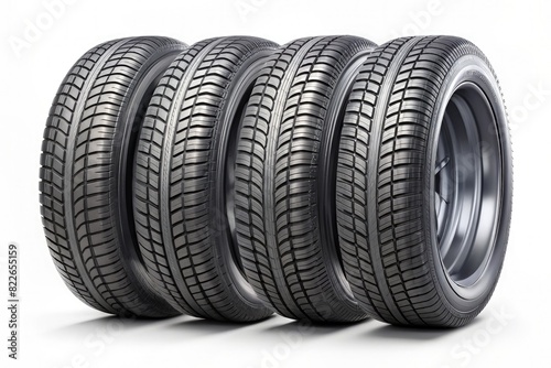 Set of Four Tires on White Background. Generative AI photo