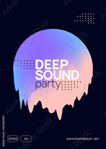 Electro Flyer. Trendy Techno Poster. Gradient Background For Cover Layout. Wave Effect For Set. Club And Carnival Vector. Pink And Blue Electro Flyer