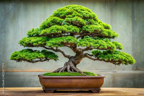 Bonsai Tree in Pot on Table. Generative AI