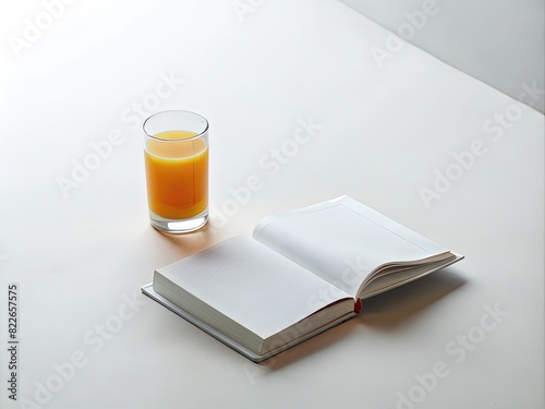 Glass of Orange Juice Next to an Open Book. Generative AI