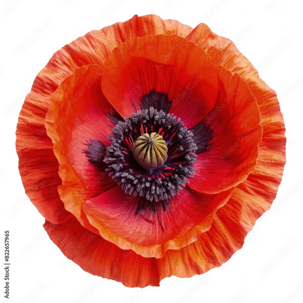 Vivid Orange Flower With Black Center on White Background. Generative AI Vivid Orange Flower With Black Center on White Background. Generative AI