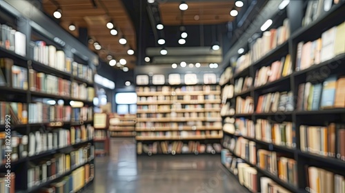 Blurred BookStore Background  Sleek Black defocused business interior  modern concept