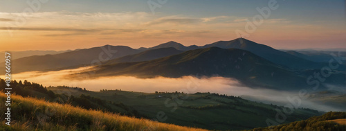 Warm sunrise over Slovakian mountains in summer. photo