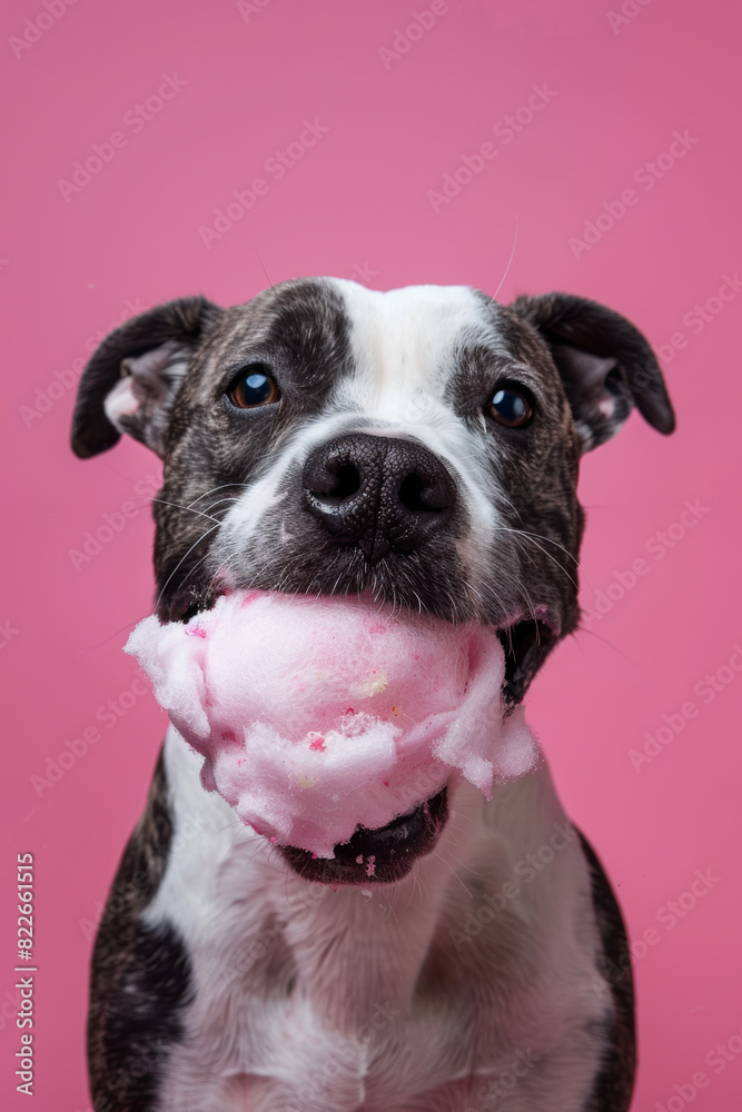 Happy dog with cotton candy