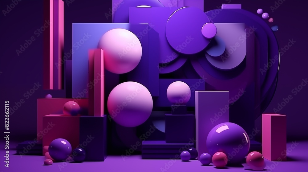 Abstract Geometric Art with Purple and Pink 3D Shapes in Modern Composition Abstract Geometric Art with Purple and Pink 3D Shapes in Modern Composition