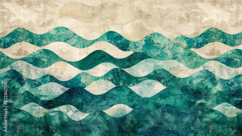 Emerald Green Watercolor Texture, Oceanic Geometric Pattern