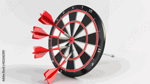 A symbol of accuracy and success: the dart accurately hits the bull's eye on a bright, red and black target