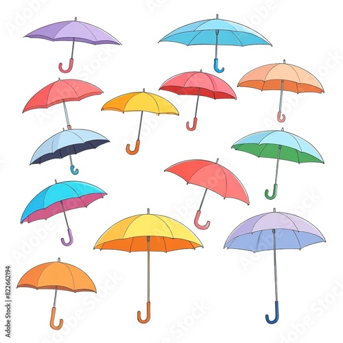 vector of stickers of different umbrellas of various colors