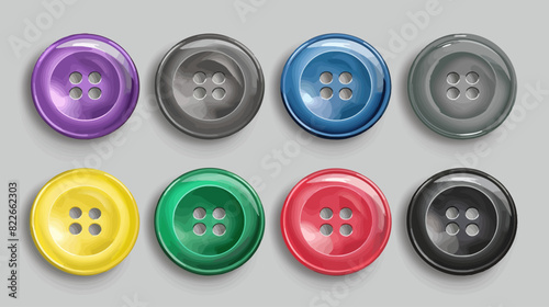 Assorted colorful sewing buttons on gray background for crafts and fashion	
