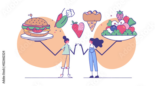Healthy and Unhealthy Eating: Colorful Illustration of Dietary Options	
