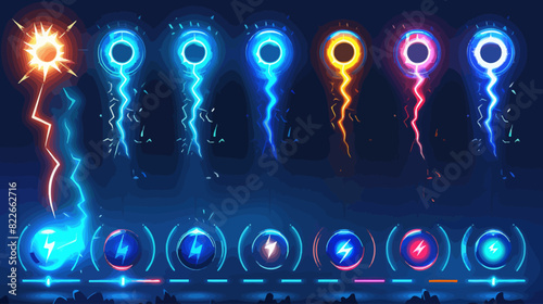 Dynamic neon lightning and circles - electrical energy visuals for creative design	
