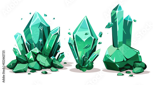 Mystical glowing green crystals on a dark background - unearthly mineral beauty	
