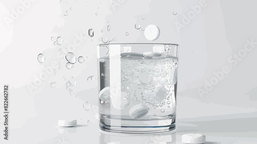 Effervescent tablets activated in water with dynamic fizz and bubbles isolated on white background