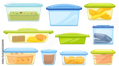 Assorted colorful plastic food storage containers for efficient kitchen organization	
