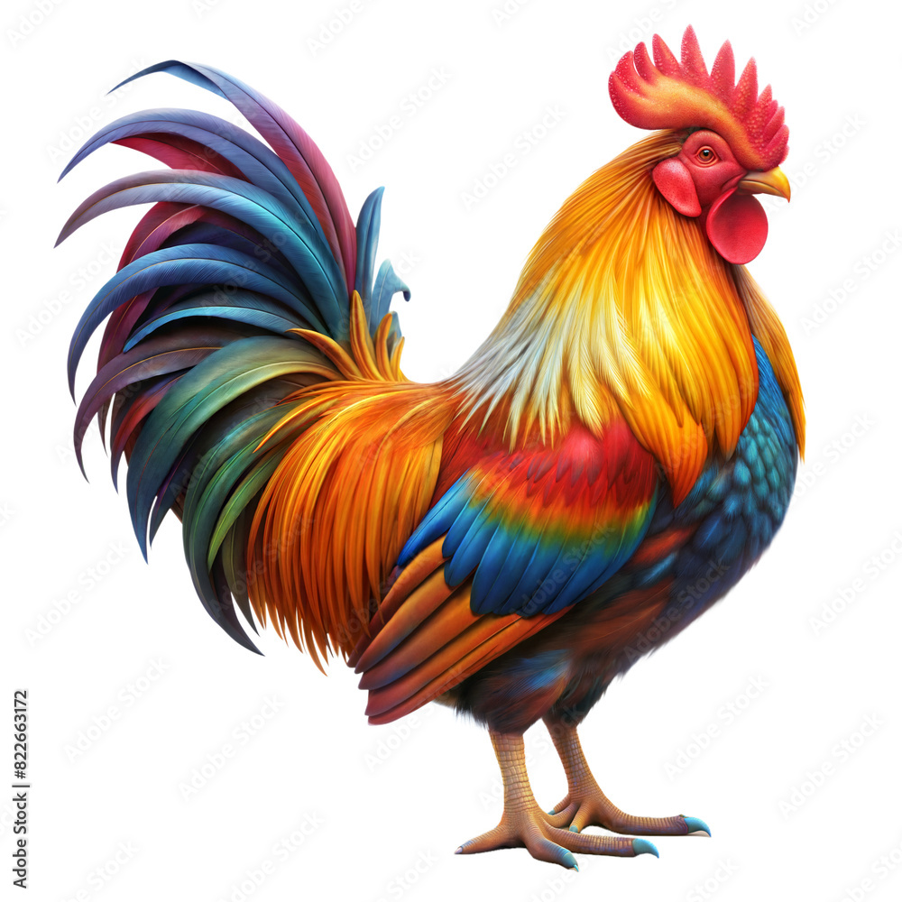 Fototapeta premium A colorful rooster stands on a transparent background