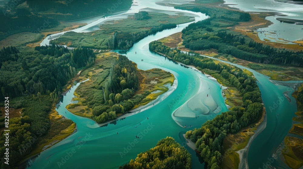 aerial photo of a river delta in the United States' Pacific Northwest ...