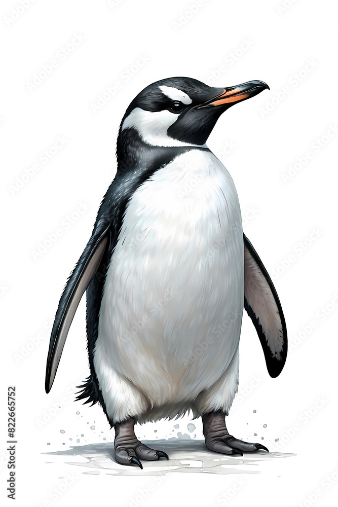 Fototapeta premium Beautiful drawing and illustration of a cool and beautiful and cute penguin