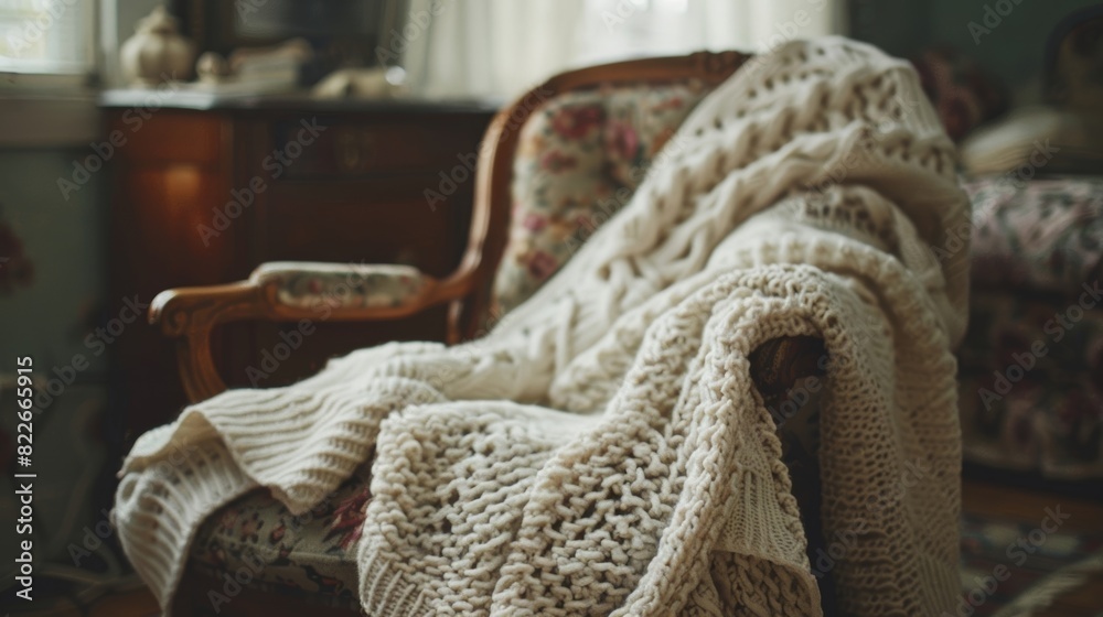 A warm knit sweater dd over a chair ready to be put on and embraced on a chilly winter night. A warm knit sweater dd over a chair ready to be put on and embraced on a chilly winter night.